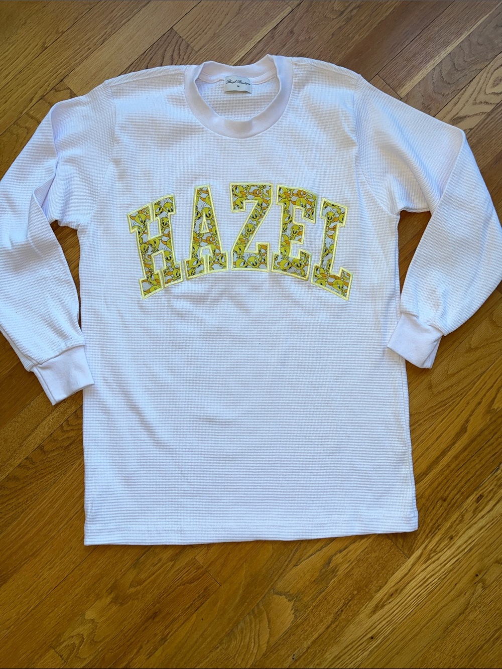 Hazel Boutique  Tweety Bird Embroidered White  Waffle Thermal Size M